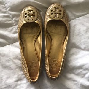 Gold and silver tweed Tory Burch flats size 8